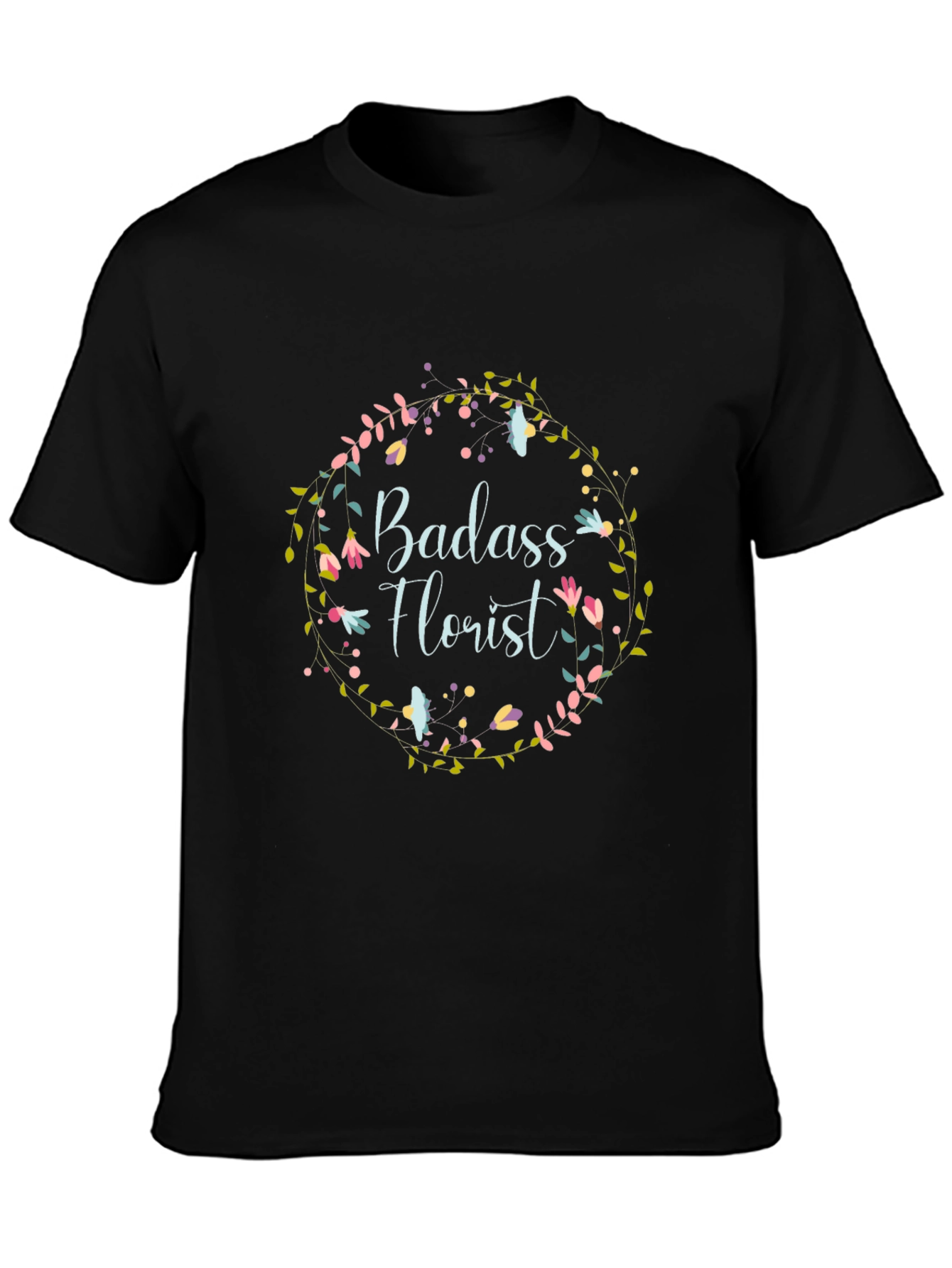 Black Badass Florist Graphic Tee - Floral Wreath Design view 3