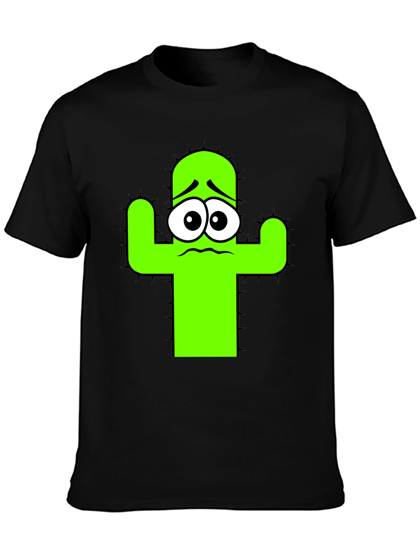 Sad Cactus Graphic Tee - Black Cotton T-Shirt - 3