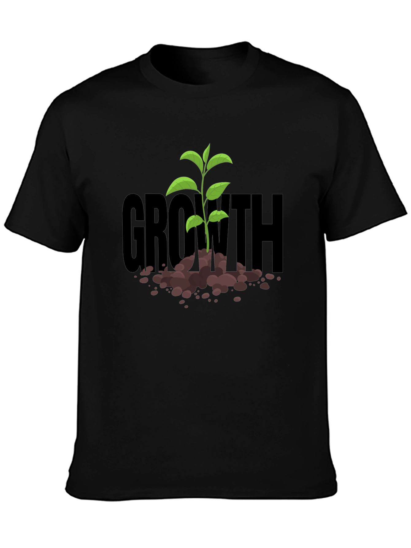 Black Growth Sprout T-Shirt - Black Cotton Tee view 3