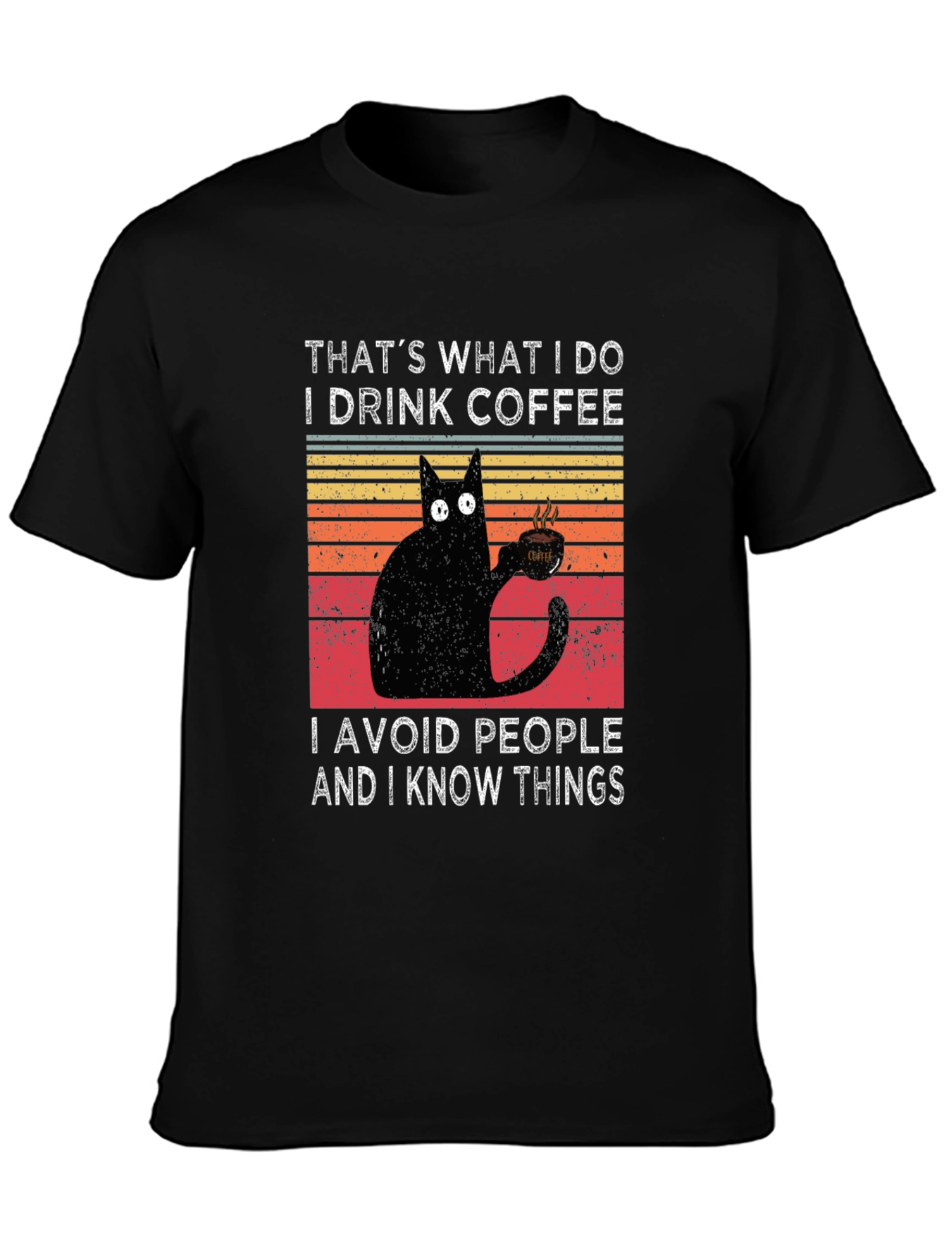 Black Coffee Cat T-Shirt - I Drink Coffee, Avoid People view 3