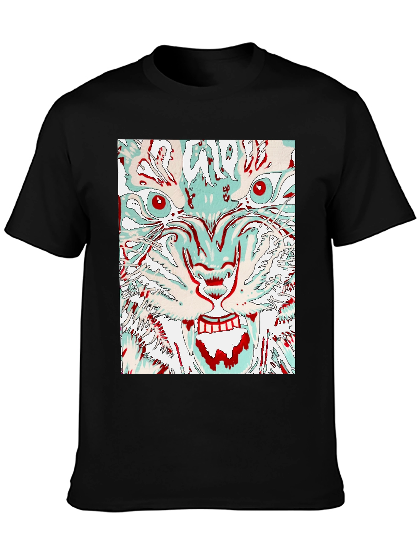 Black Abstract Tiger Graphic Tee - Men's Black T-Shirt view 3