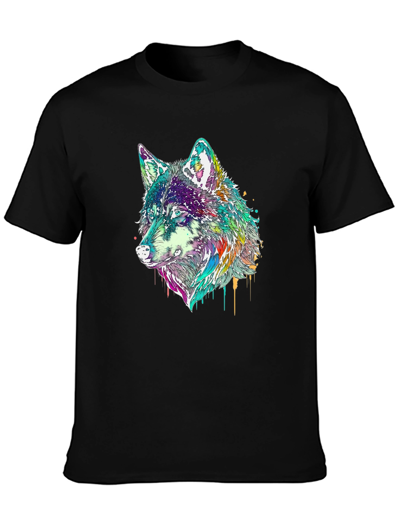Black Wolf Graphic Tee - Colorful Animal Print view 3