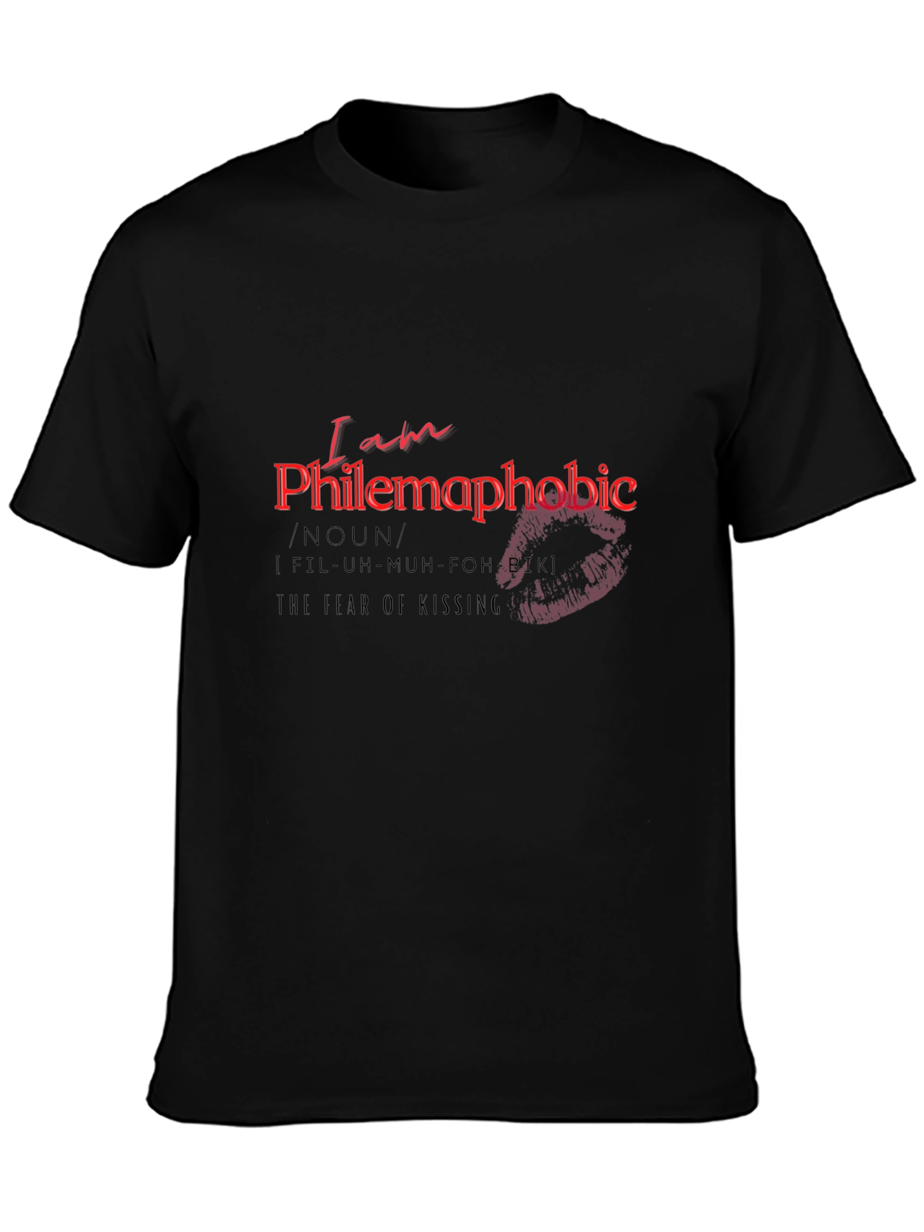 Black Philemaphobic T-Shirt: Fear of Kissing Novelty Tee view 3