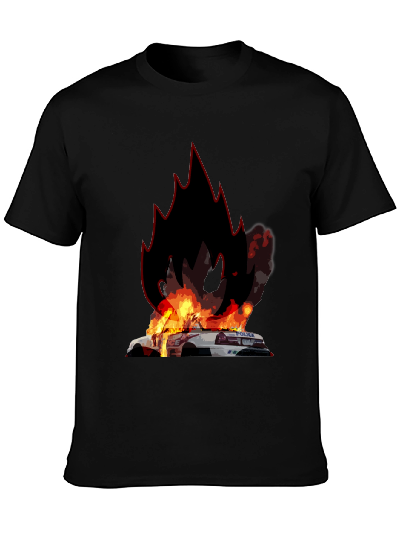 Black Burning Police Car T-Shirt - Bold Graphic Tee view 3