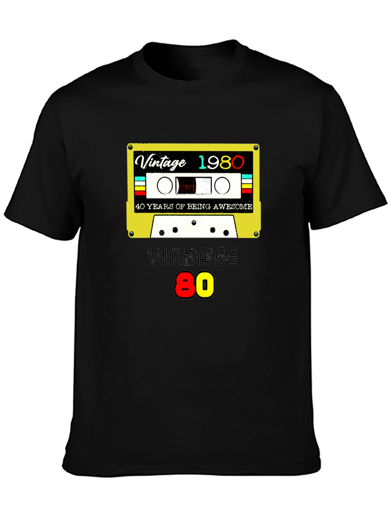 Black Vintage 1980 Cassette Tape Graphic T-Shirt view 3