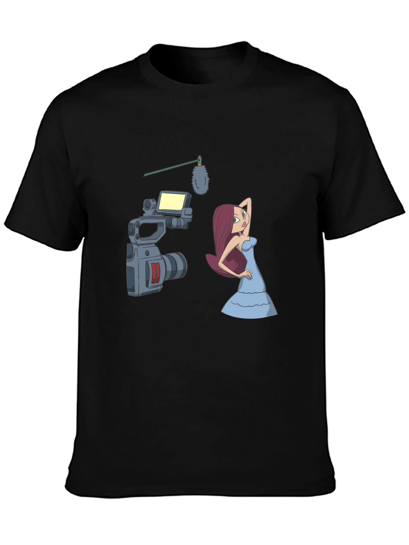 Black Cartoon Film Shoot T-Shirt - Black Cotton Blend view 3