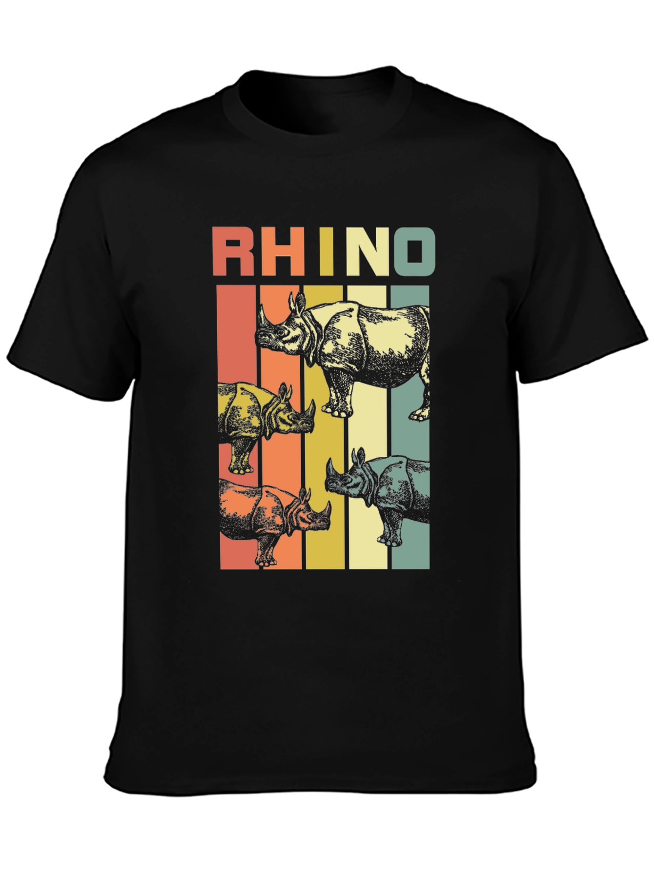 Black Retro Rhino T-Shirt: Vintage Style Animal Tee view 3