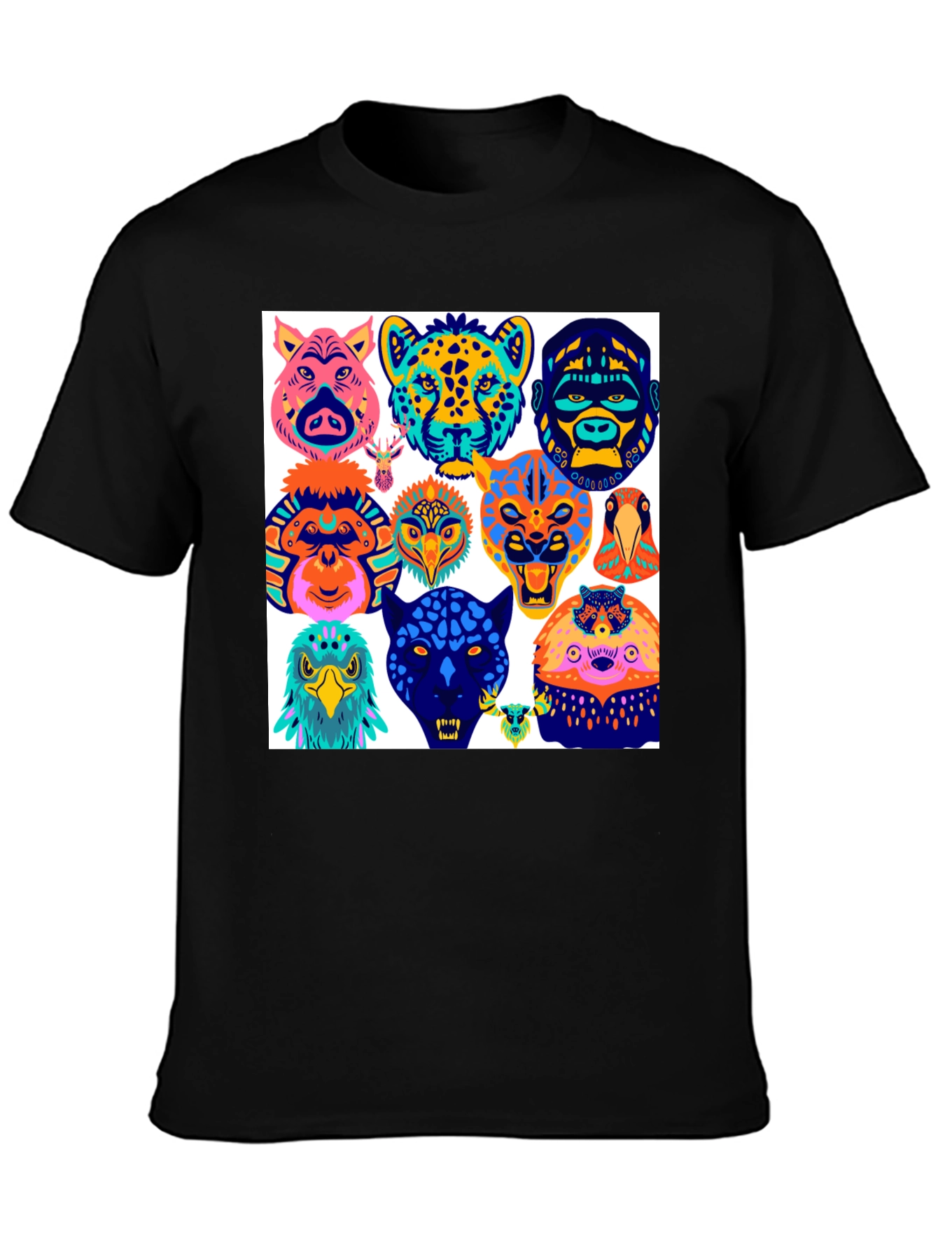 Black Animal Faces Graphic Tee - Modern Abstract Design view 3