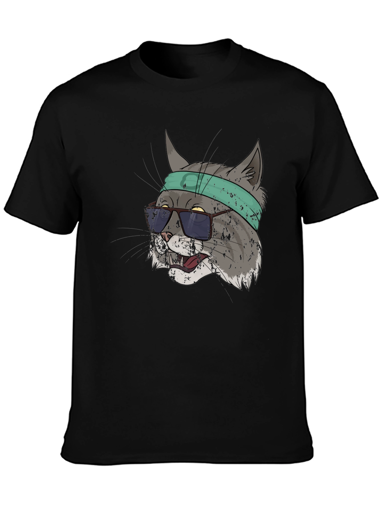 Black Cool Cat Graphic Tee - Unisex Black T-Shirt view 3