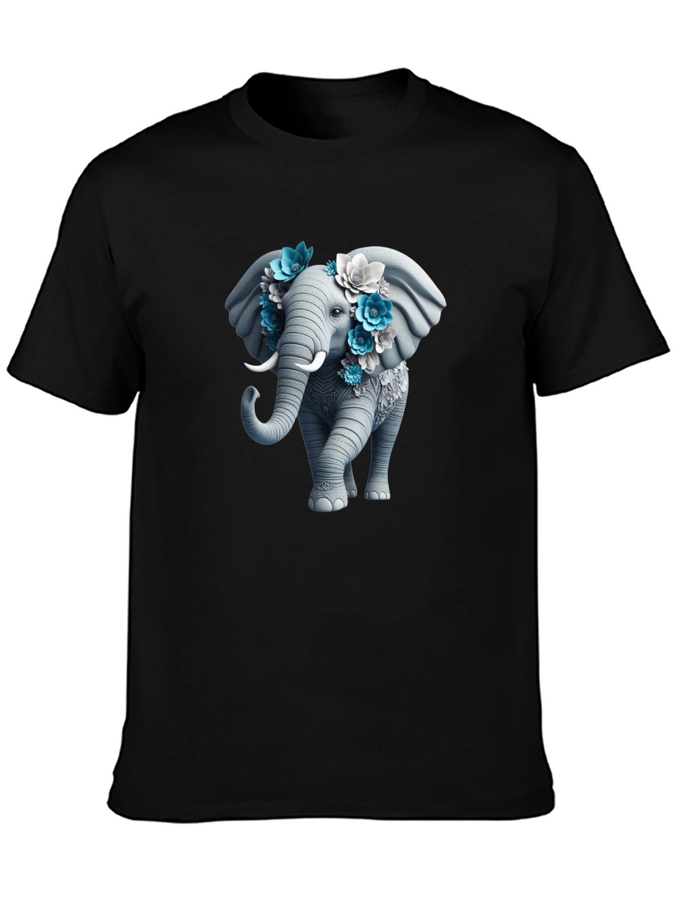Black Floral Elephant Graphic Tee - Unique Design view 3