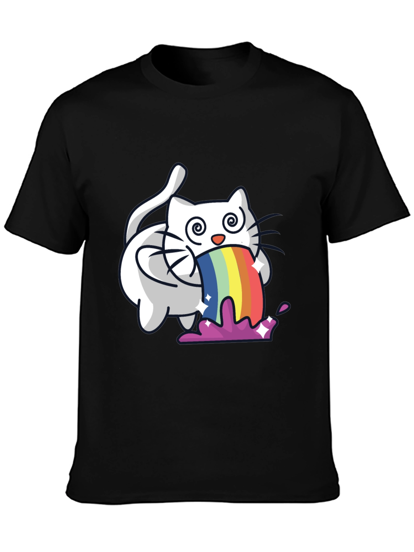 Black Rainbow Puking Cat T-Shirt - Funny Graphic Tee view 3