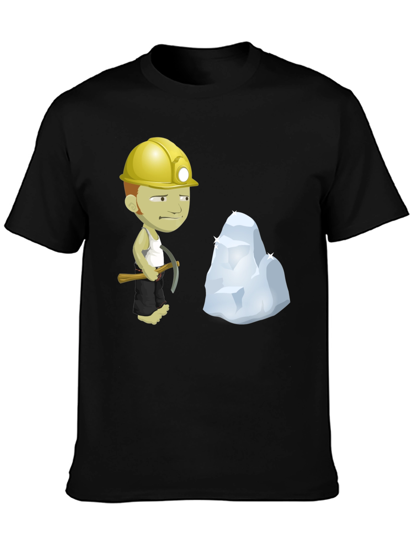 Black Miner Cartoon Black T-Shirt view 3