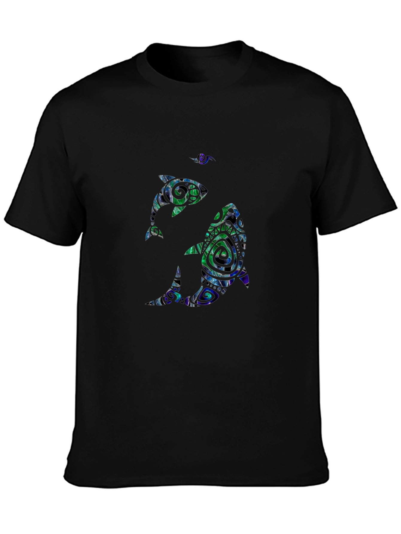 Black Abstract Dolphin Print Black T-Shirt view 3