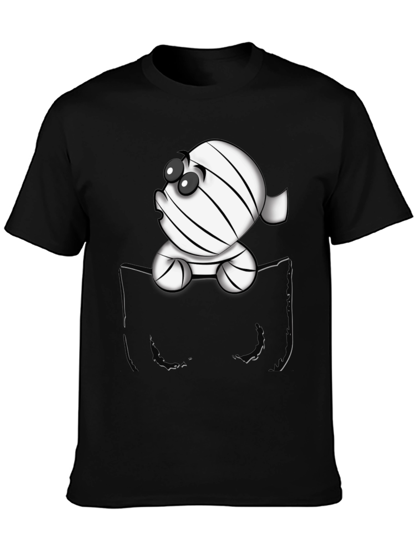Black Cute Cartoon Mummy in Pocket T-Shirt view 3