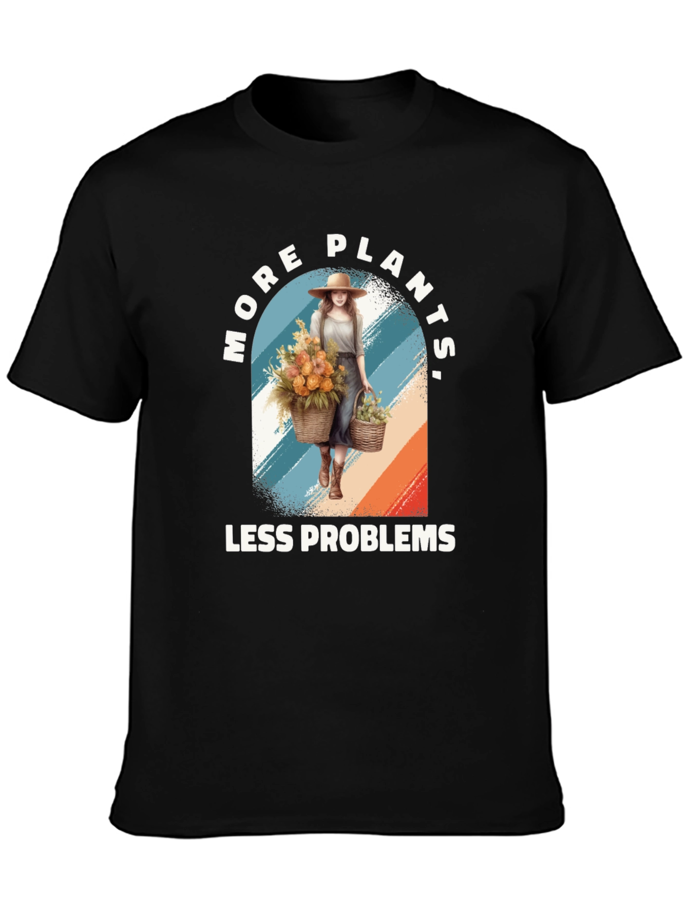 Black More Plants Less Problems Graphic T-Shirt view 3
