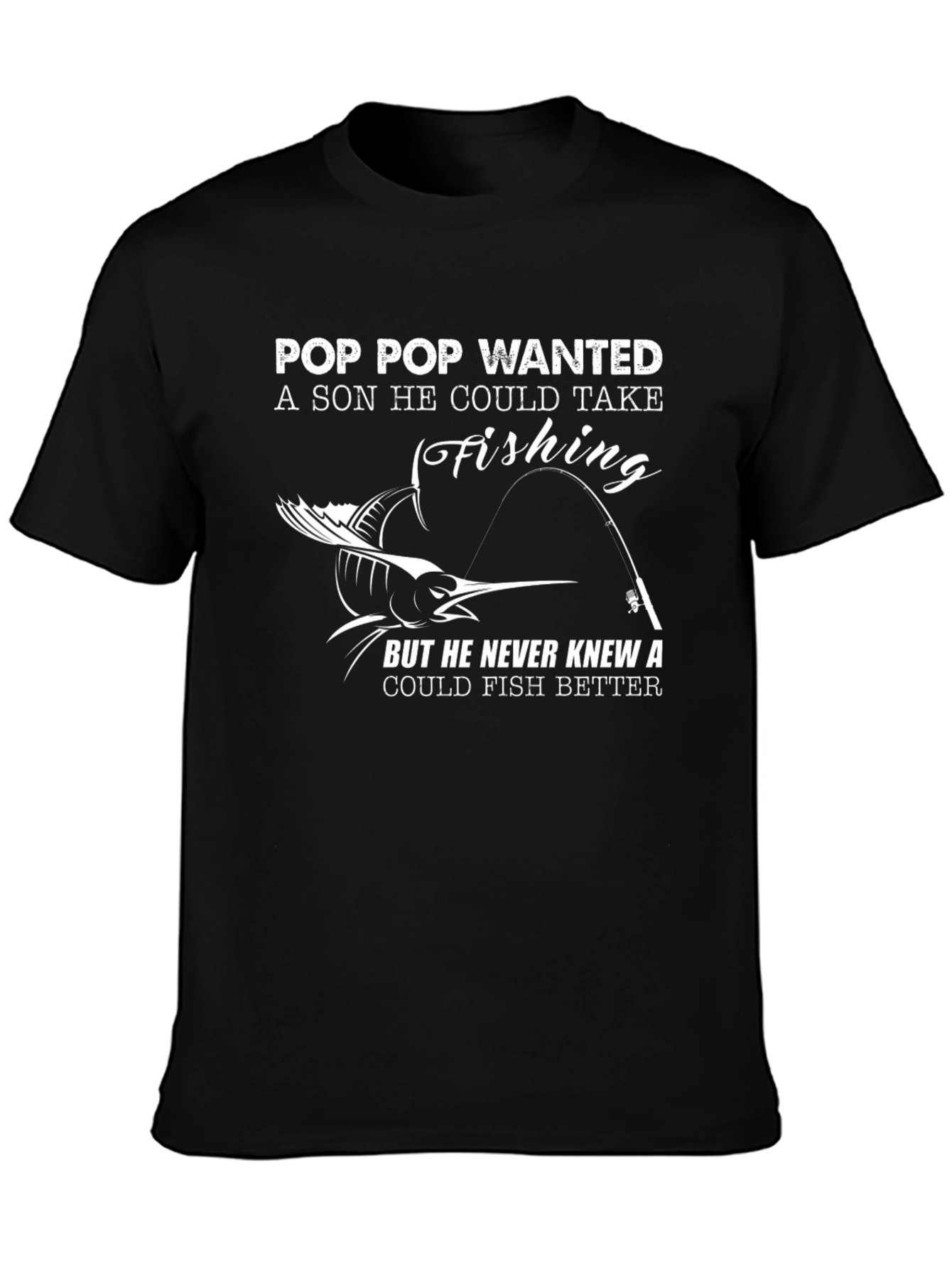 Black Pop Pop Fishing T-Shirt - Gift for Grandfather view 3