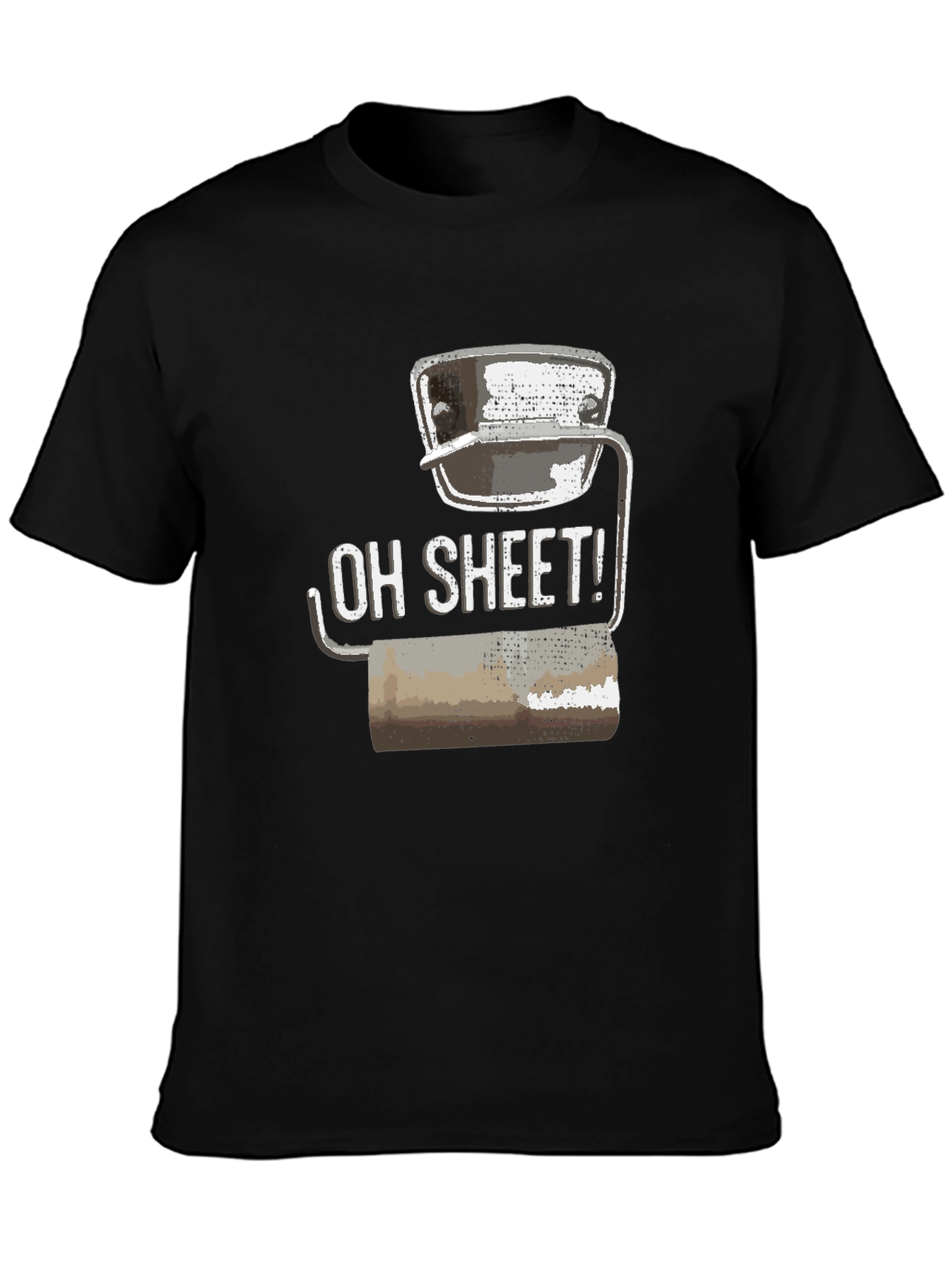 Black Humorous 'Oh Sheet!' Toilet Paper T-Shirt view 3