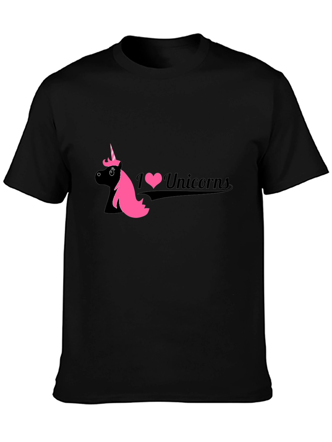 Black I Love Unicorns Black T-Shirt view 3