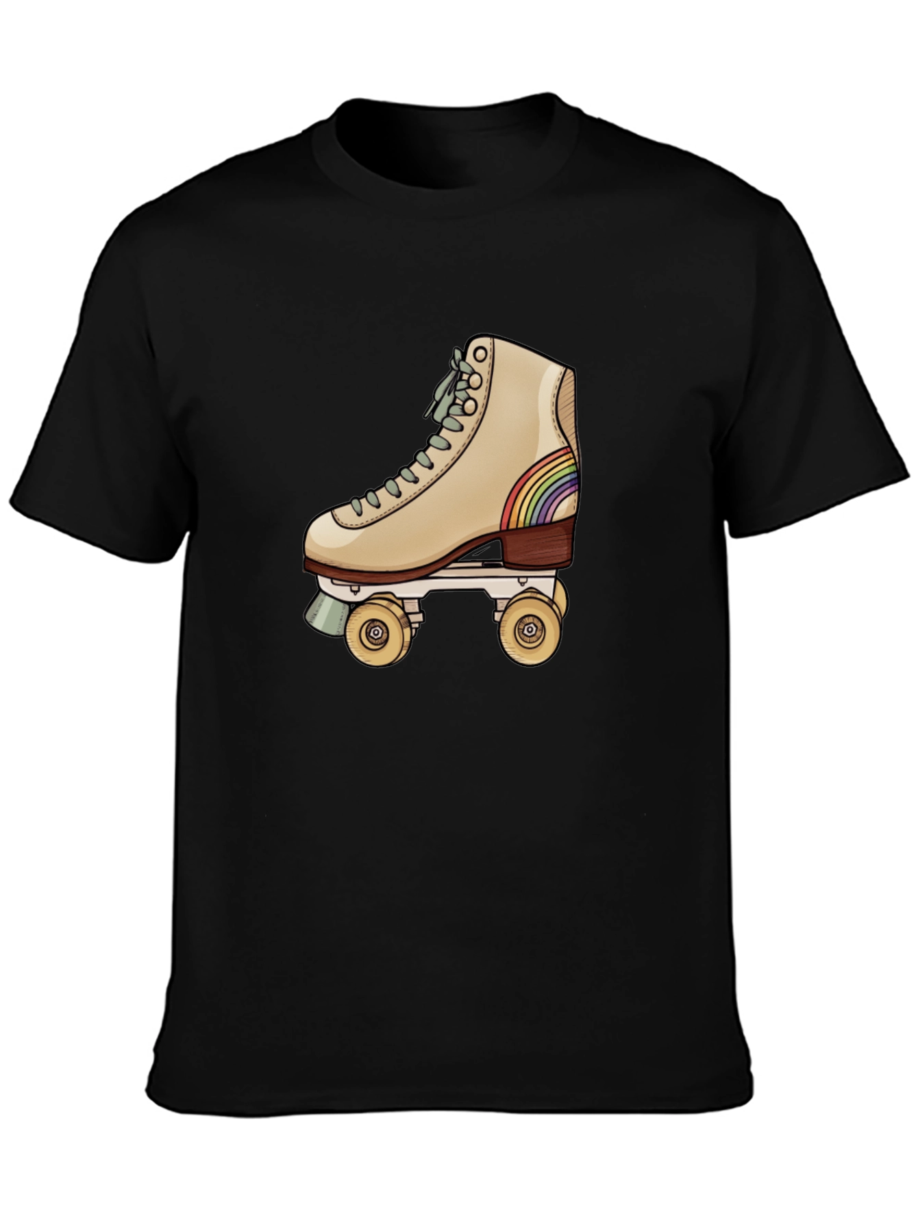 Black Retro Roller Skate Graphic Tee - Black Cotton Blend view 3