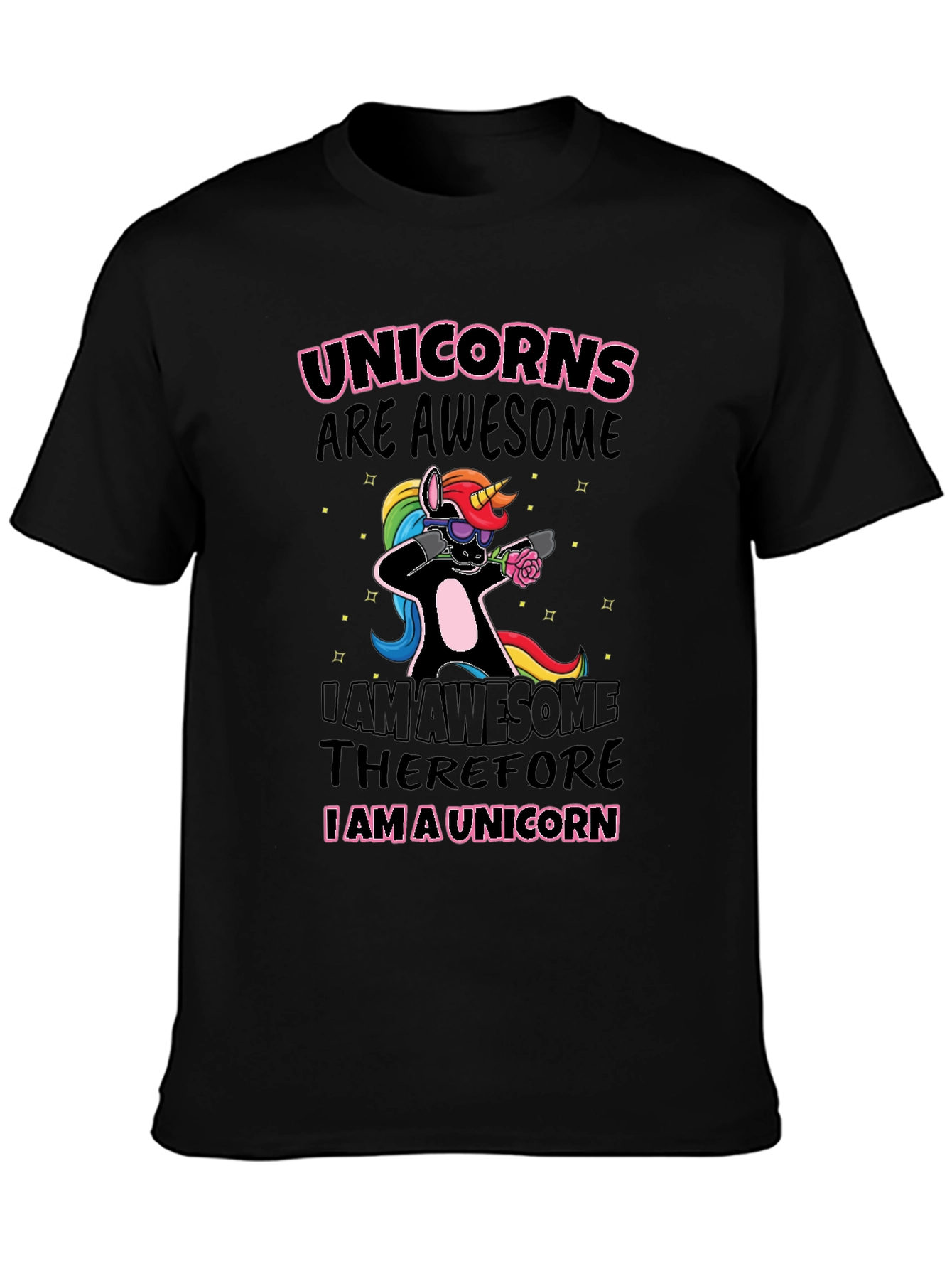 Unicorns Are Awesome Black Graphic T-Shirt - 3