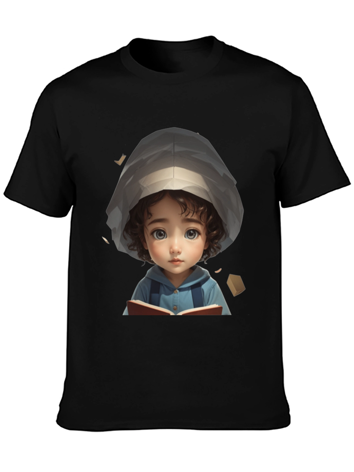Black Cute Cartoon Girl Reading Book Black T-Shirt view 3