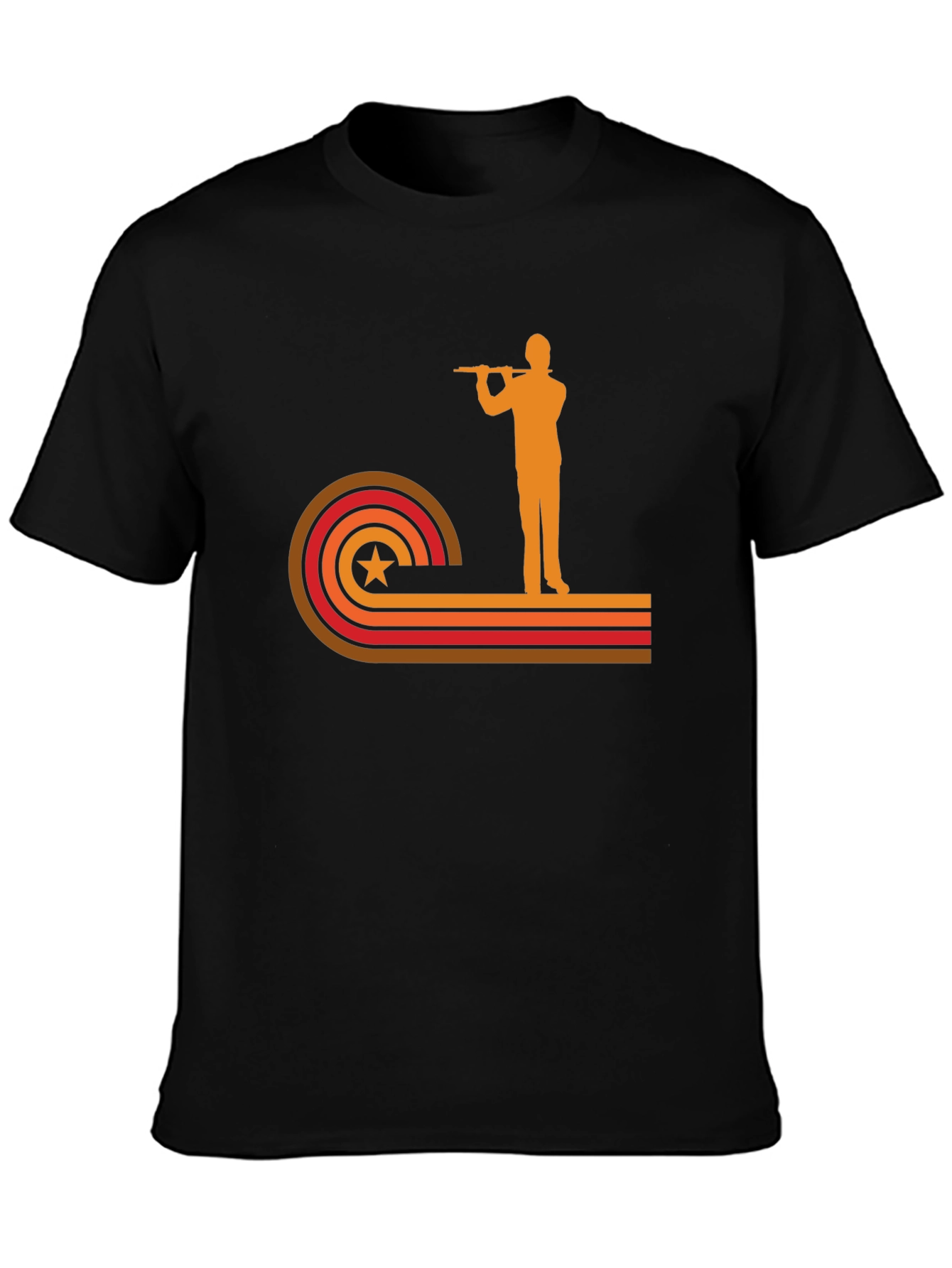 Black Retro Flute Player Graphic Tee view 3
