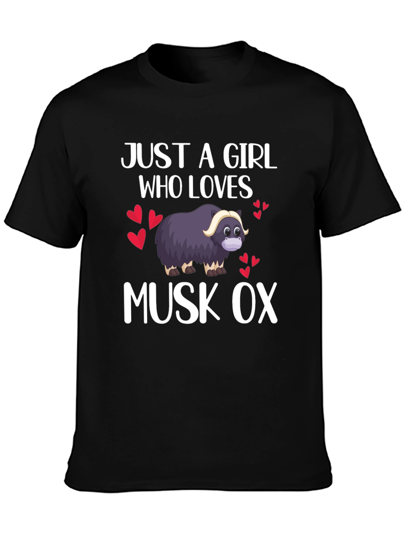 Black Just A Girl Who Loves Musk Ox T-Shirt view 3