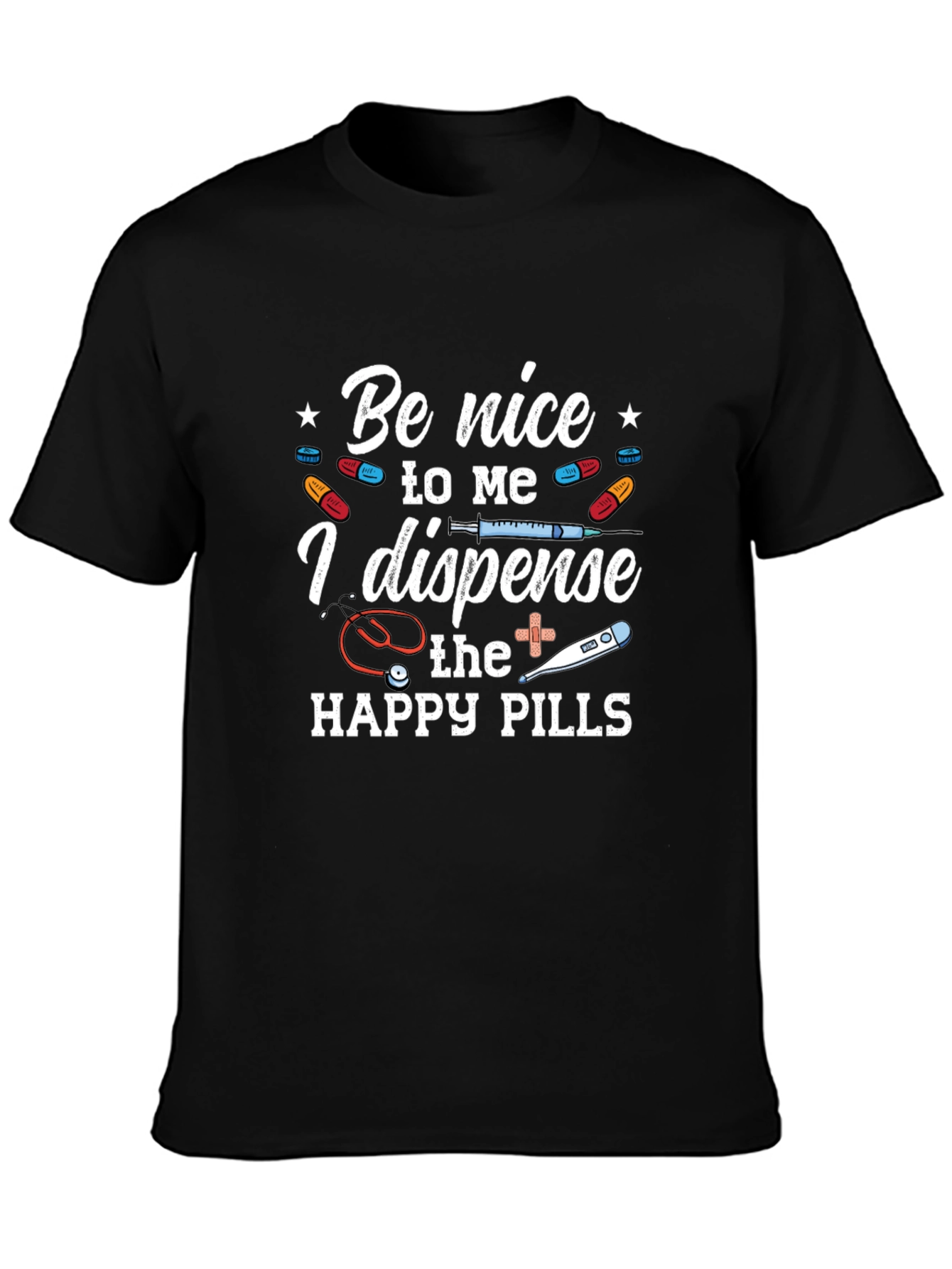 Black Funny "Happy Pills" Graphic T-Shirt view 3