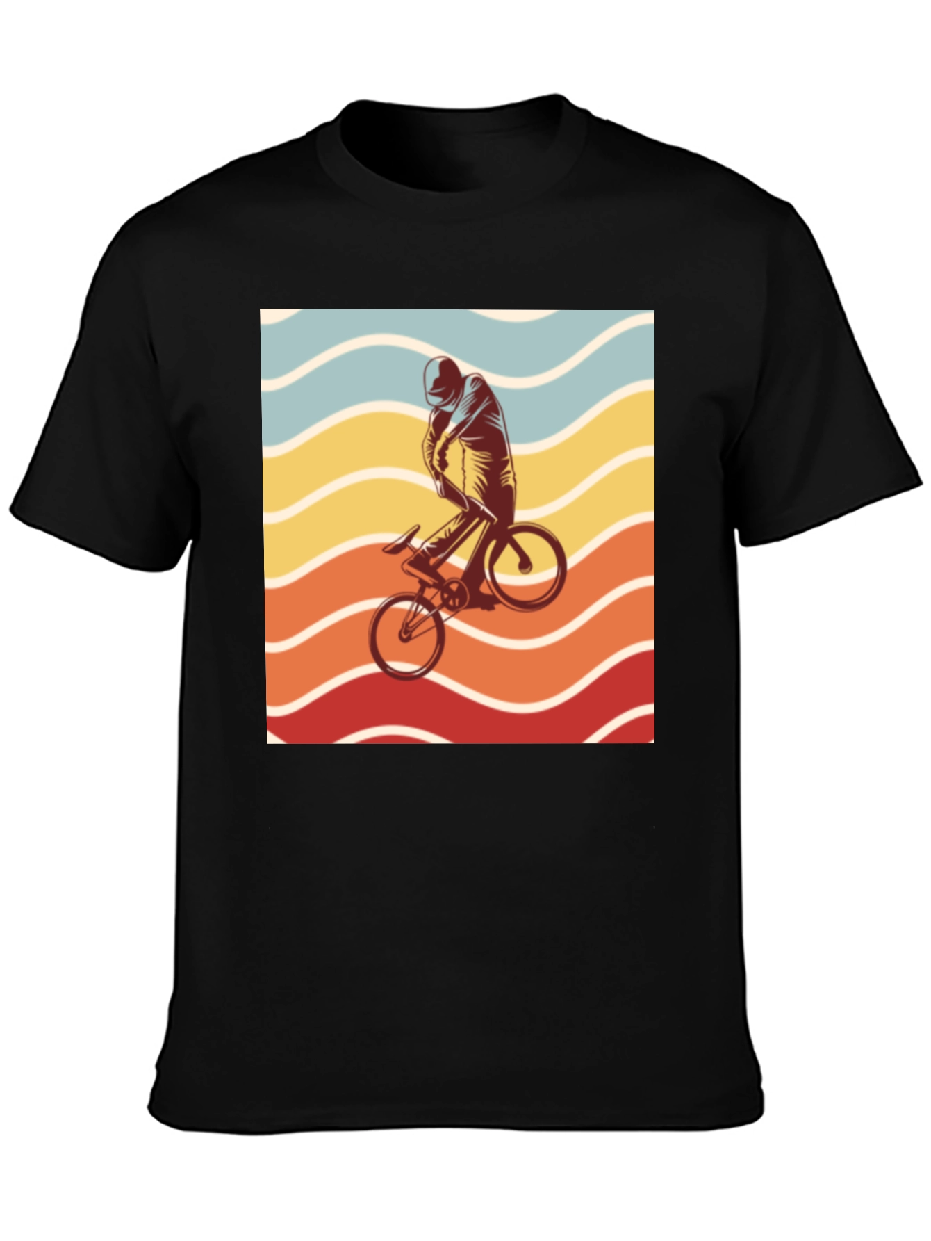 Black Retro Sunset Cyclist Graphic Tee - Black view 3