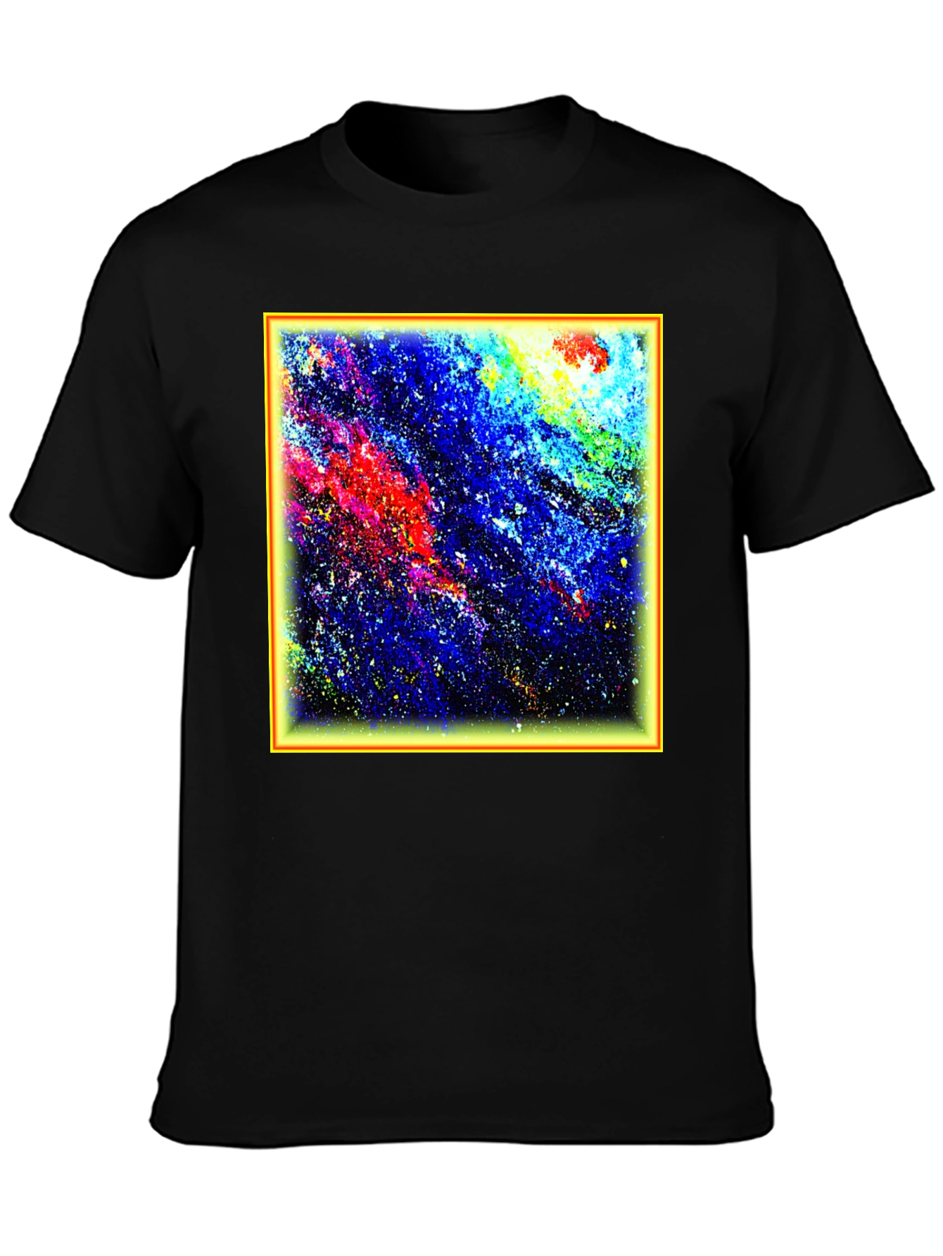 Black Abstract Art T-Shirt - Colorful Galaxy Design view 3