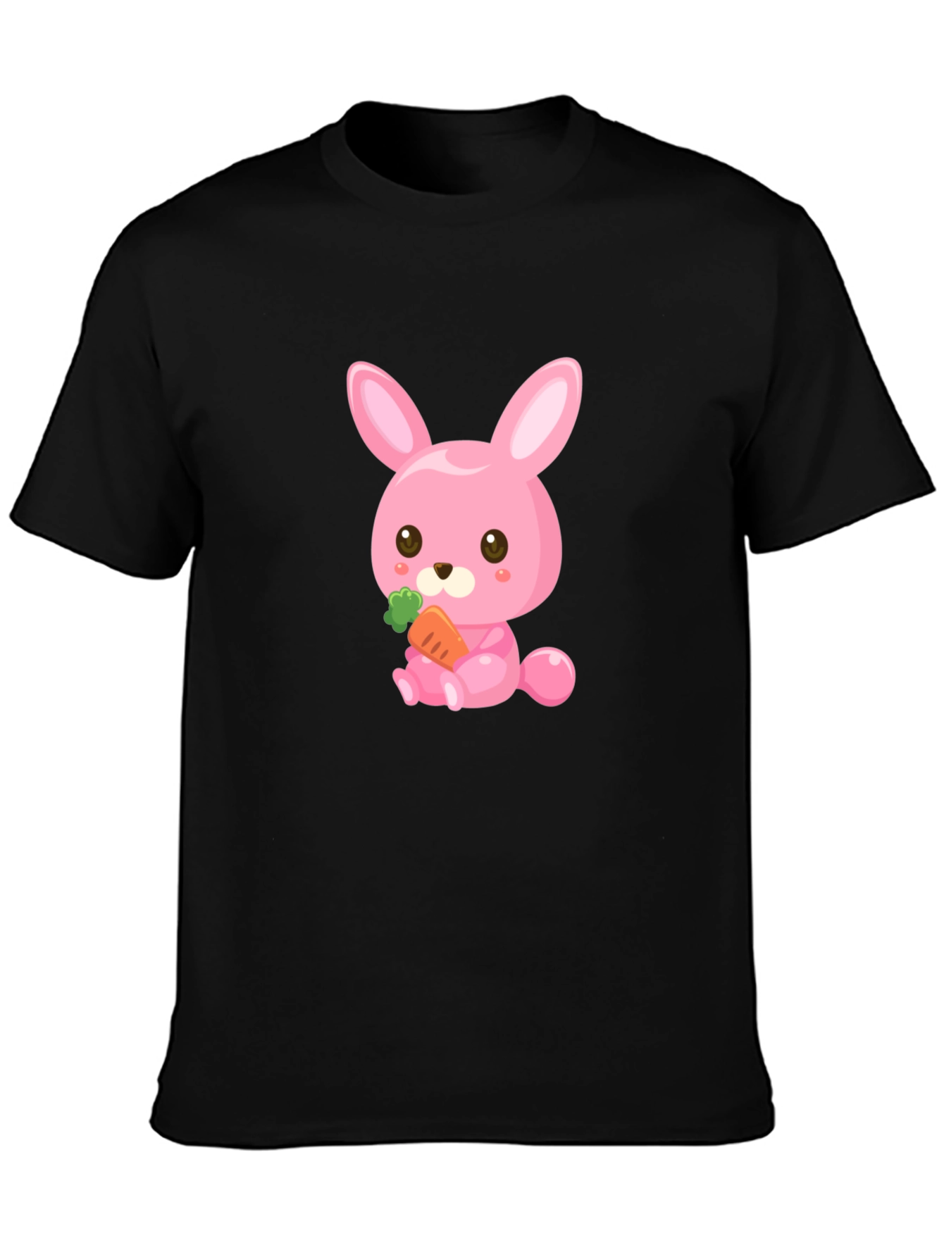 Black Cute Pink Bunny with Carrot Graphic Tee view 3