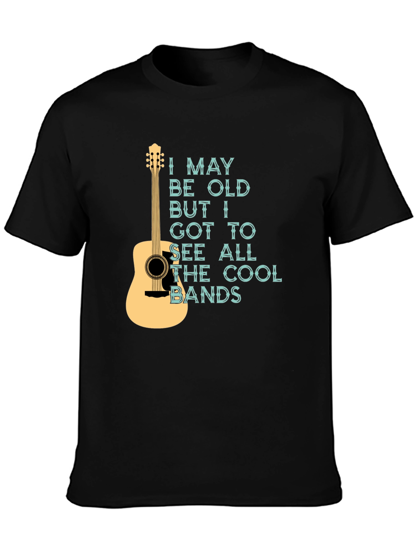 Black Cool Bands Guitar Graphic T-Shirt view 3