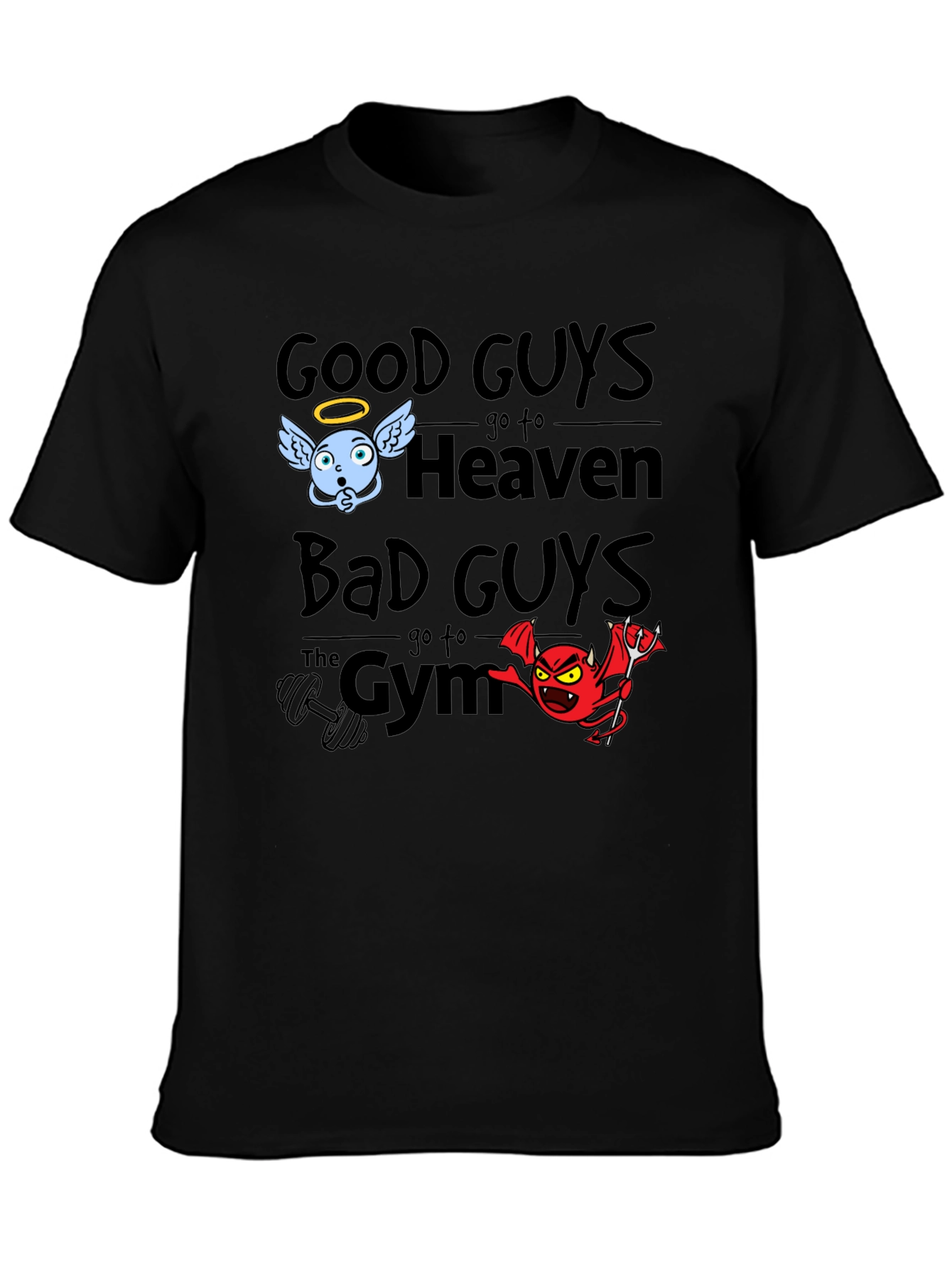 Black Good Guys Heaven Bad Guys Gym Graphic T-Shirt view 3