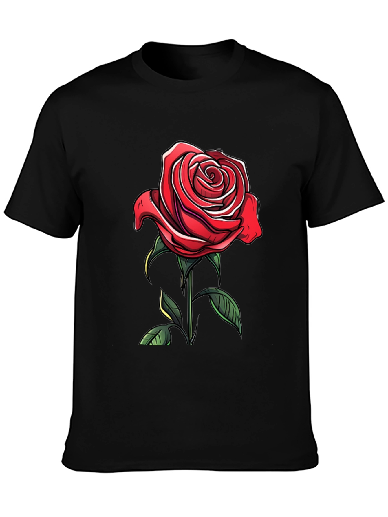 Black Red Rose Graphic Tee - Elegant Floral Design view 3