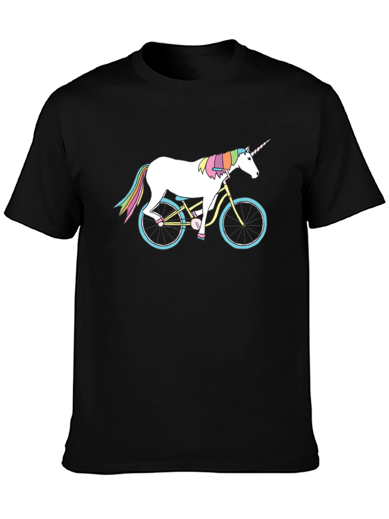 Black Unicorn on Bike Graphic T-Shirt - Unique Design view 3