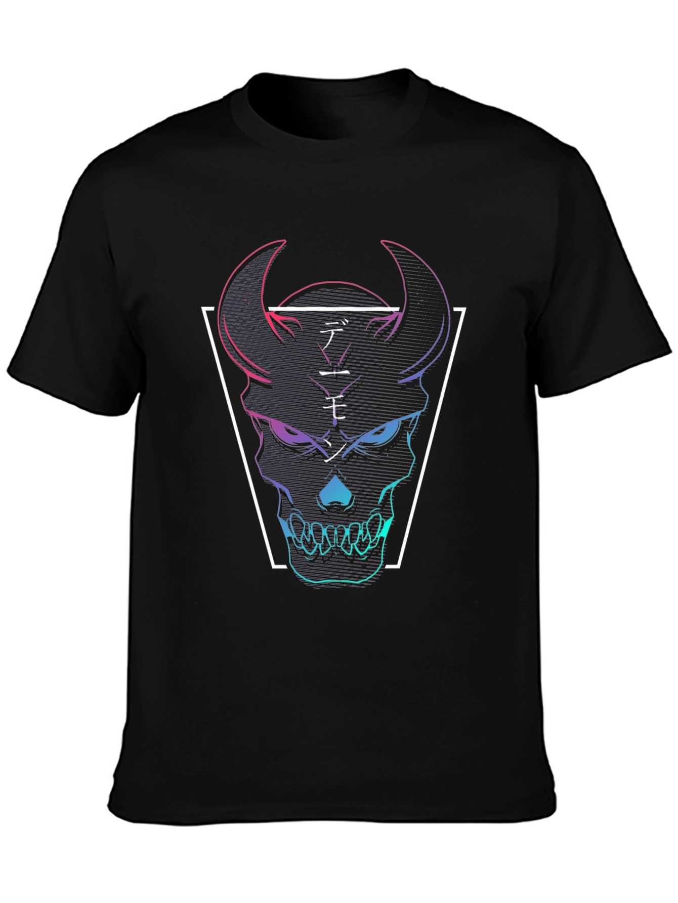 Black Neon Demon Skull Graphic Tee - Black Cotton T-Shirt view 3