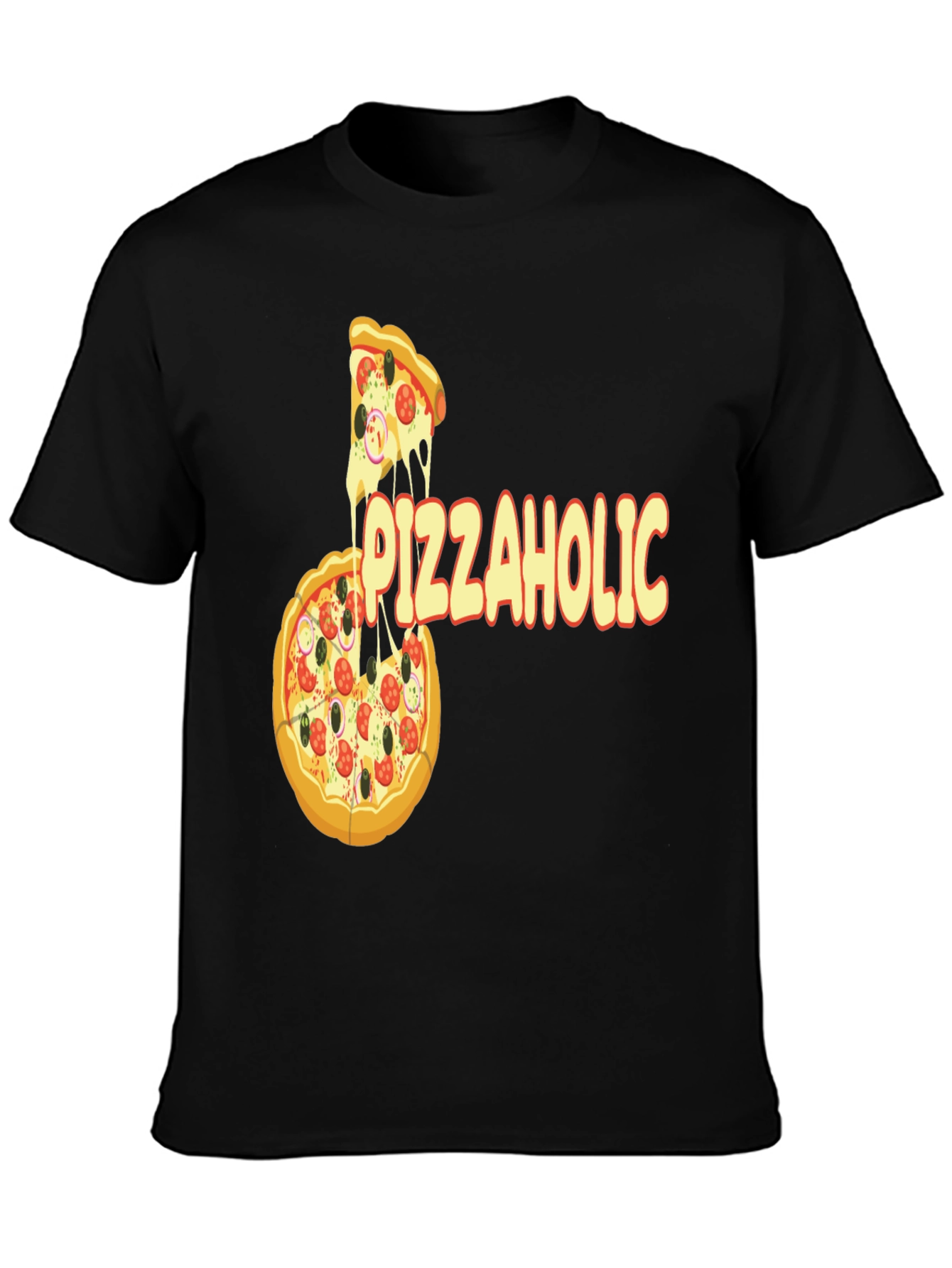 Black PizzaHolic Graphic T-Shirt - Funny Foodie Tee view 3