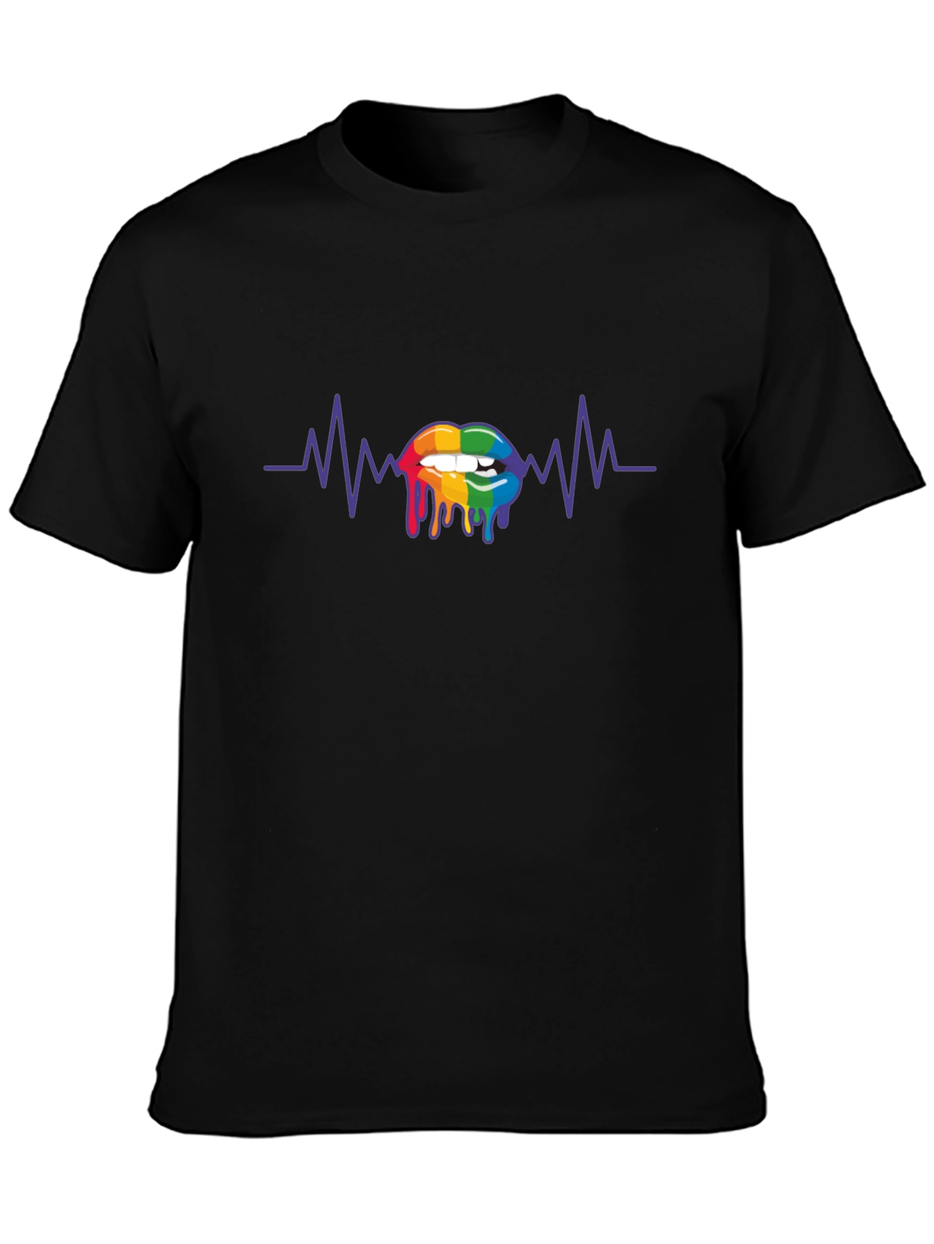 Black Rainbow Lips Heartbeat Graphic Tee view 3