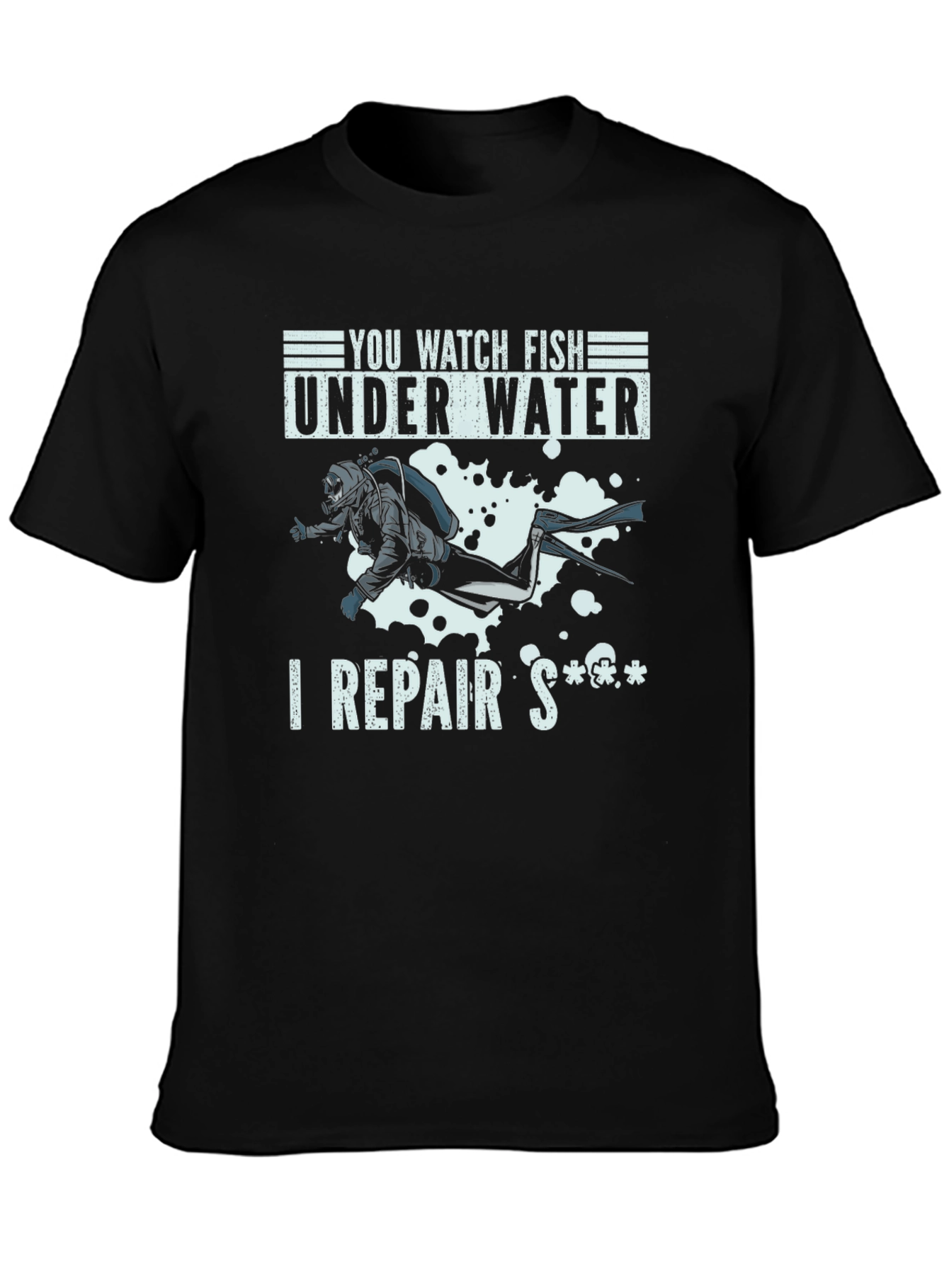 Black Funny Diver T-Shirt - I Repair Stuff view 3