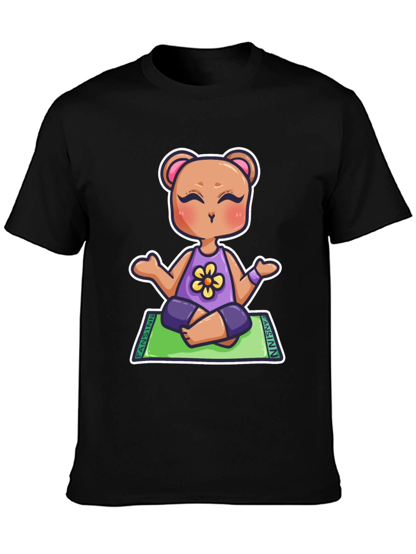 Black Yoga Bear Cartoon T-Shirt view 3