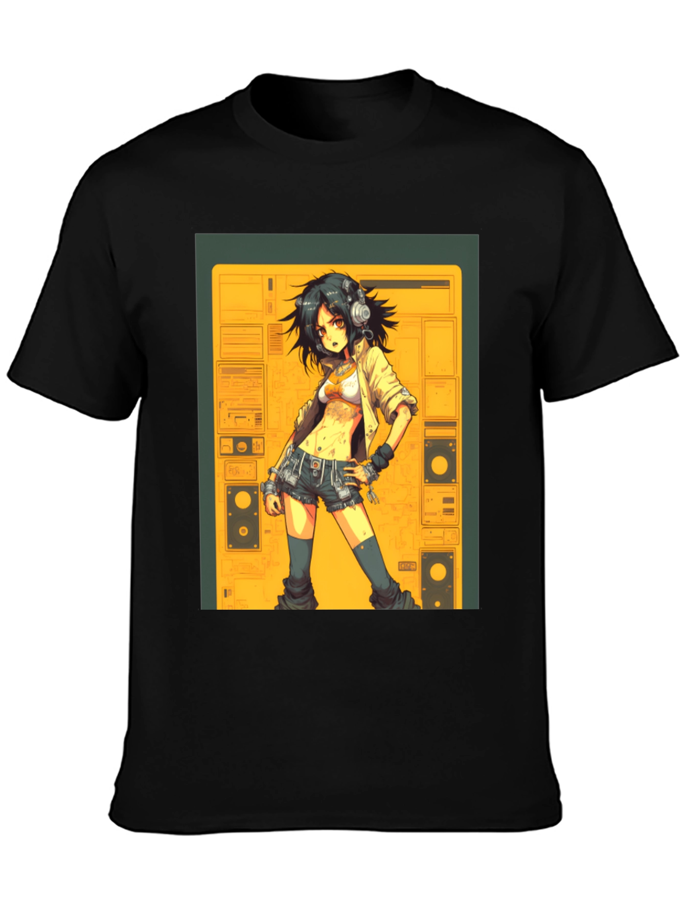 Black Anime Girl Graphic Tee - Black view 3