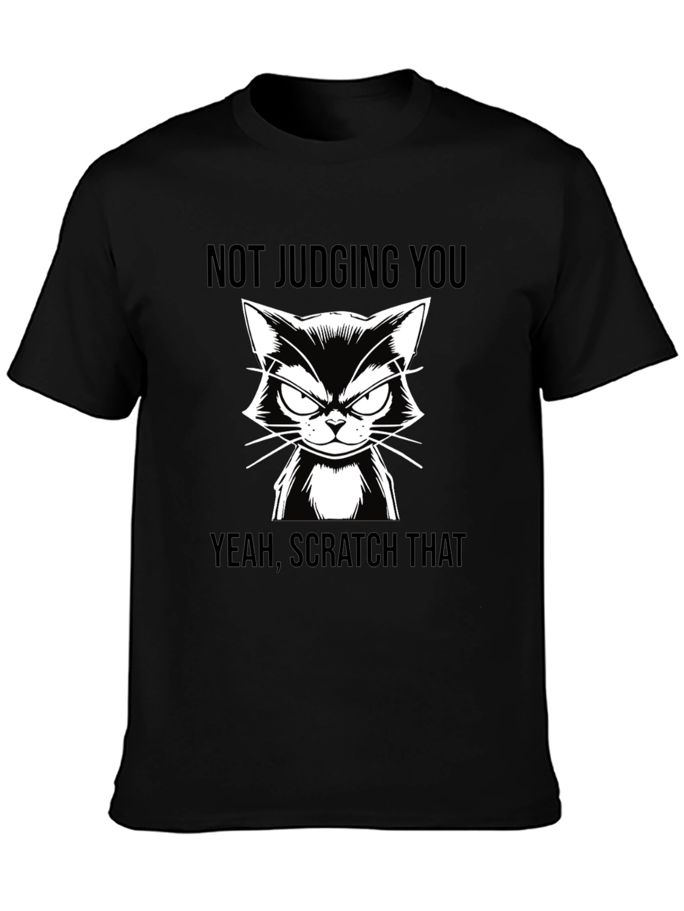 Black Funny Cat T-Shirt - Not Judging You Tee view 3