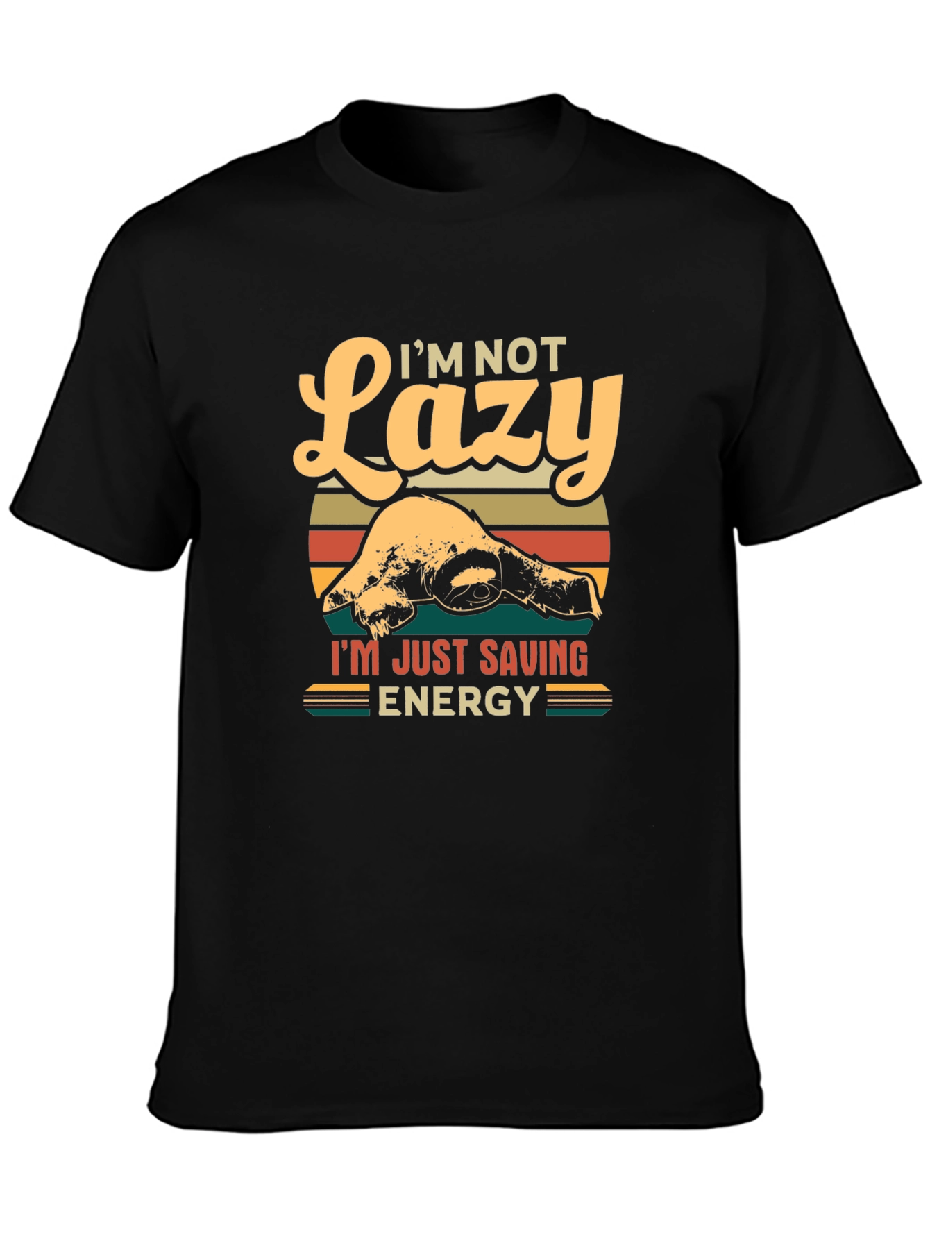 Black Lazy Sloth Energy Saving Graphic T-Shirt view 3