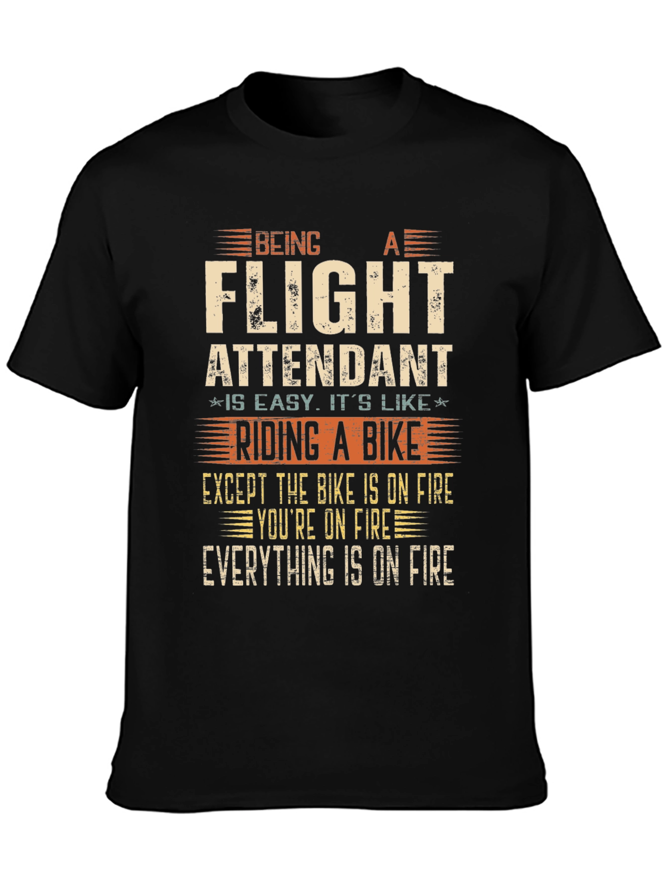 Black Flight Attendant T-Shirt - Riding a Bike on Fire! view 3