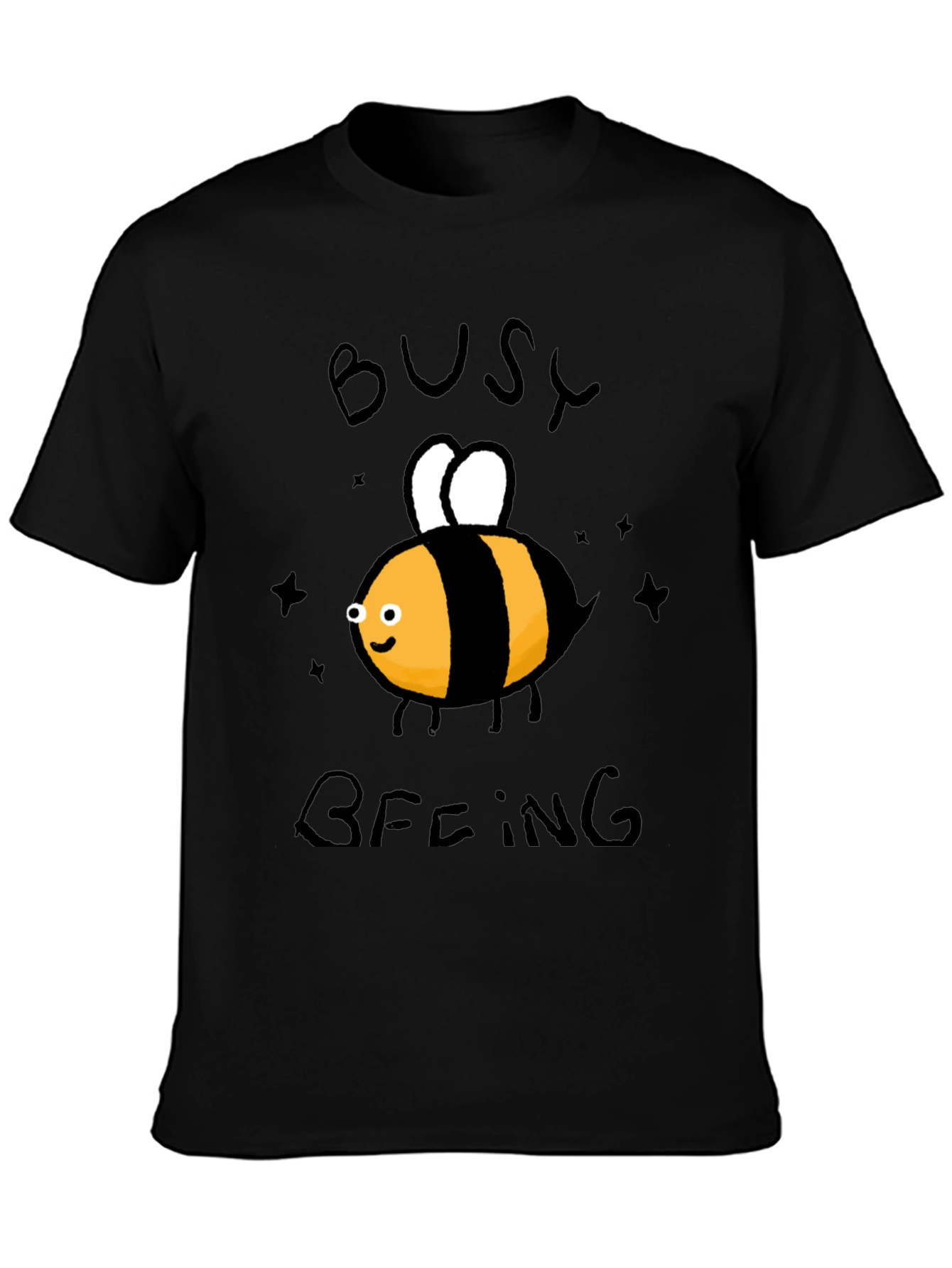 Black Busy Beeing T-Shirt - Black Crew Neck Graphic Tee view 3