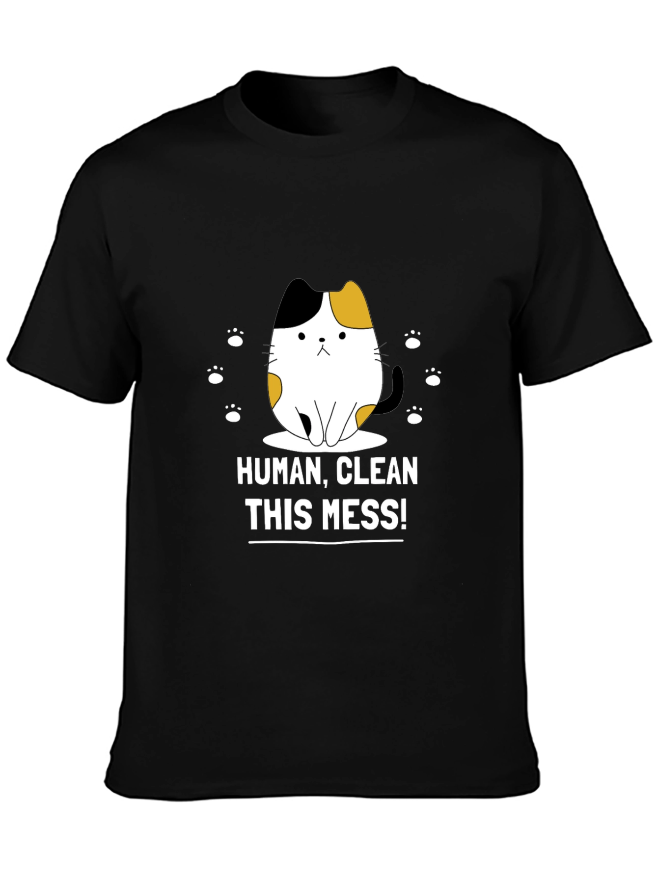 Black Funny Cat Graphic T-Shirt - Clean This Mess! view 3