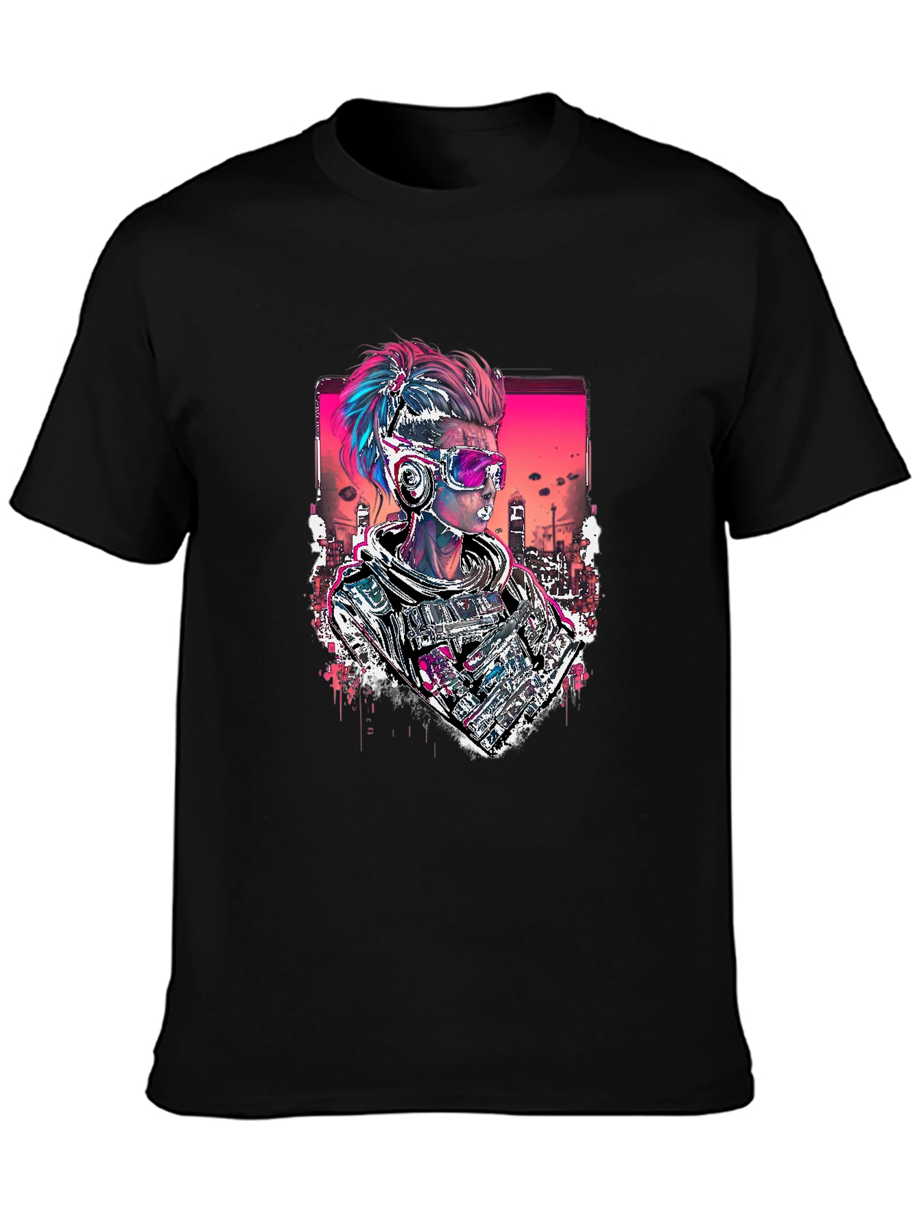 Black Cyberpunk Soldier Graphic Black Tee view 3