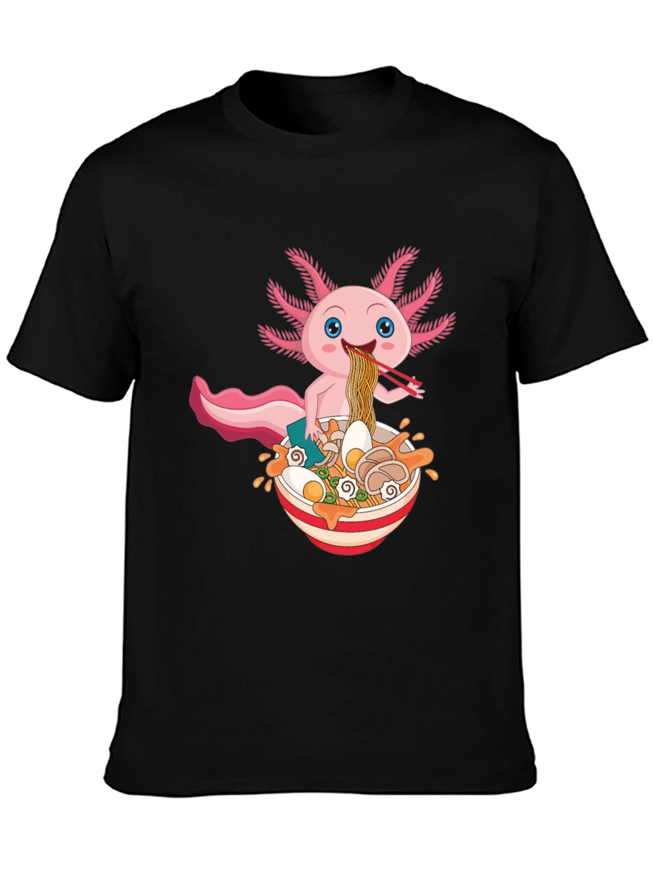 Black Axolotl Ramen T-Shirt - Cute Kawaii Noodle Lover Tee view 3