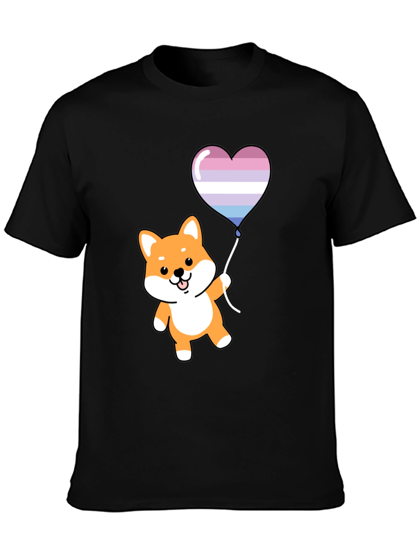 Black Shiba Inu Heart Balloon Graphic Tee view 3