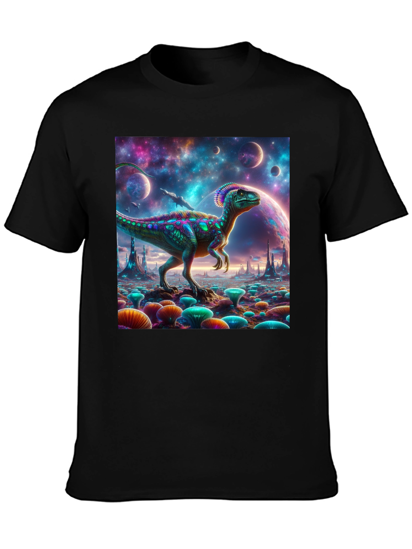 Black Dino Galaxy T-Shirt view 3